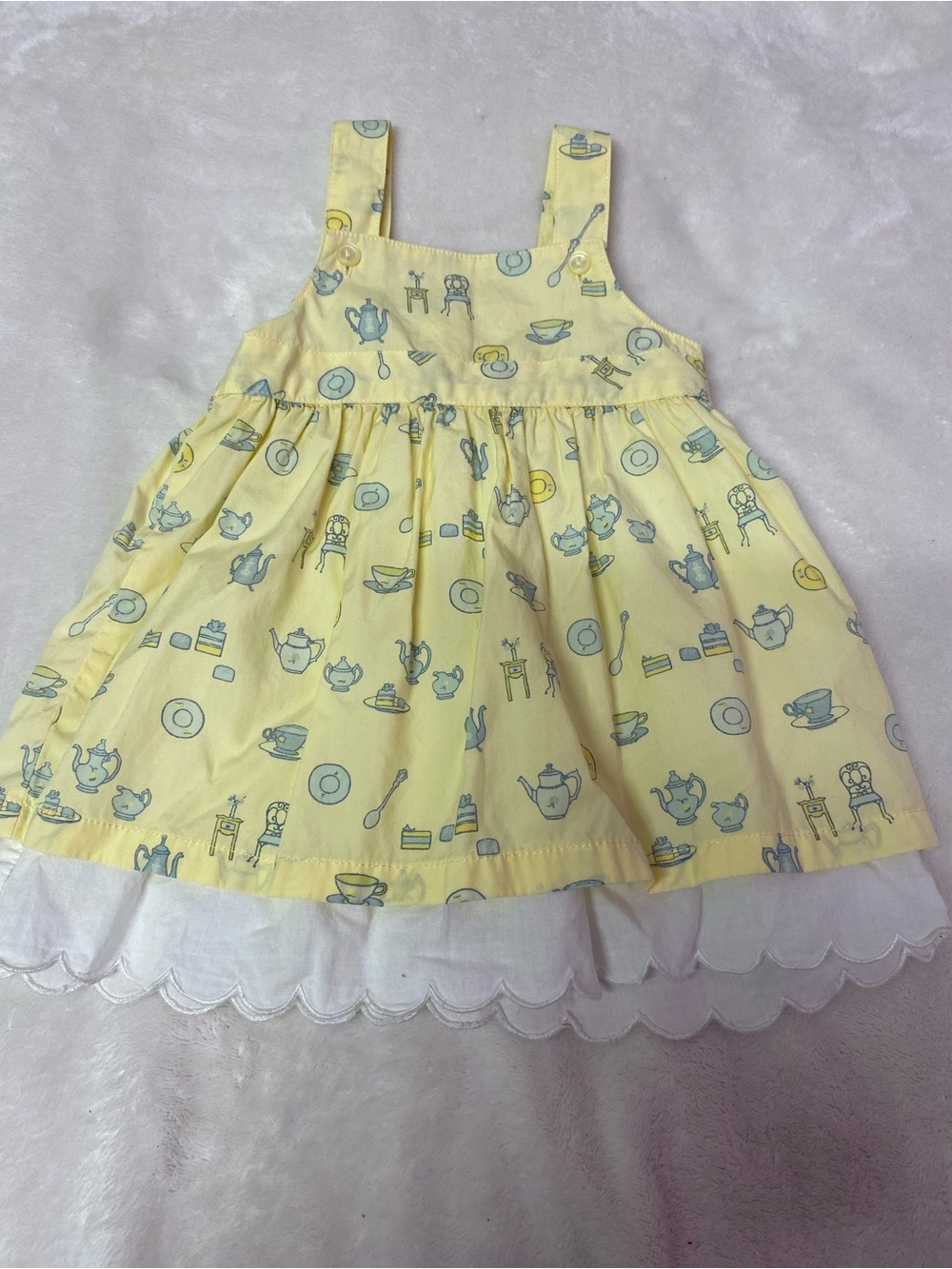 Janie and Jack Yellow Tea Set Print Dress with Pale Blue Accents